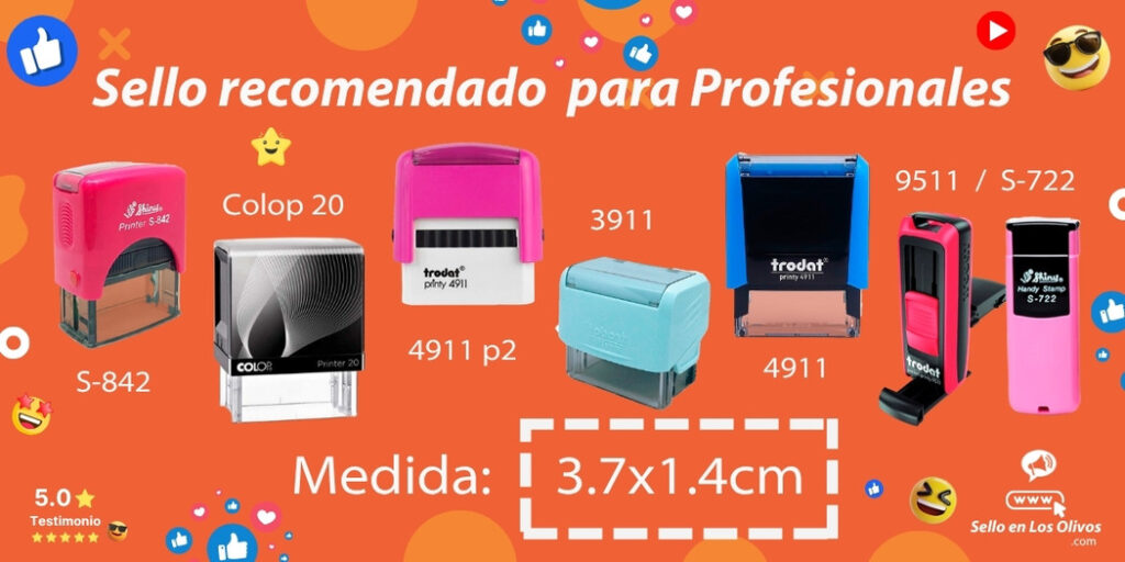 Medida de sellos para profesionales marca shiny, colop, trodat