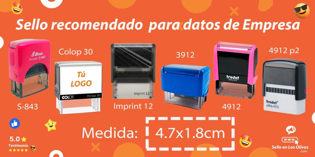 Medida de Sellos para empresas, marca shiny, colop, imprint, trodat